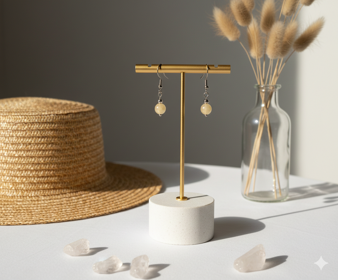 Boucle d’oreille en acier inoxydable et aventurine jaune