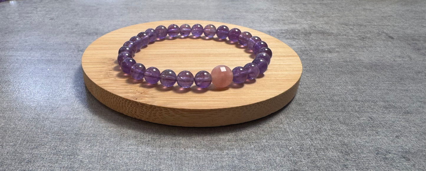 Bracelet en Améthyste et quartz fraise