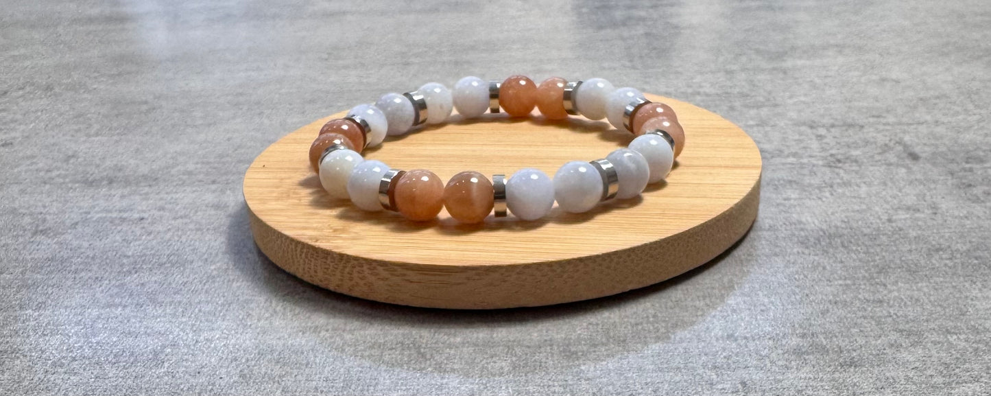 Bracelet en Calcédoine et pierre de lune