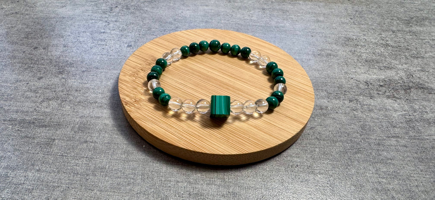 Bracelet en Cristal de Roche et malachite