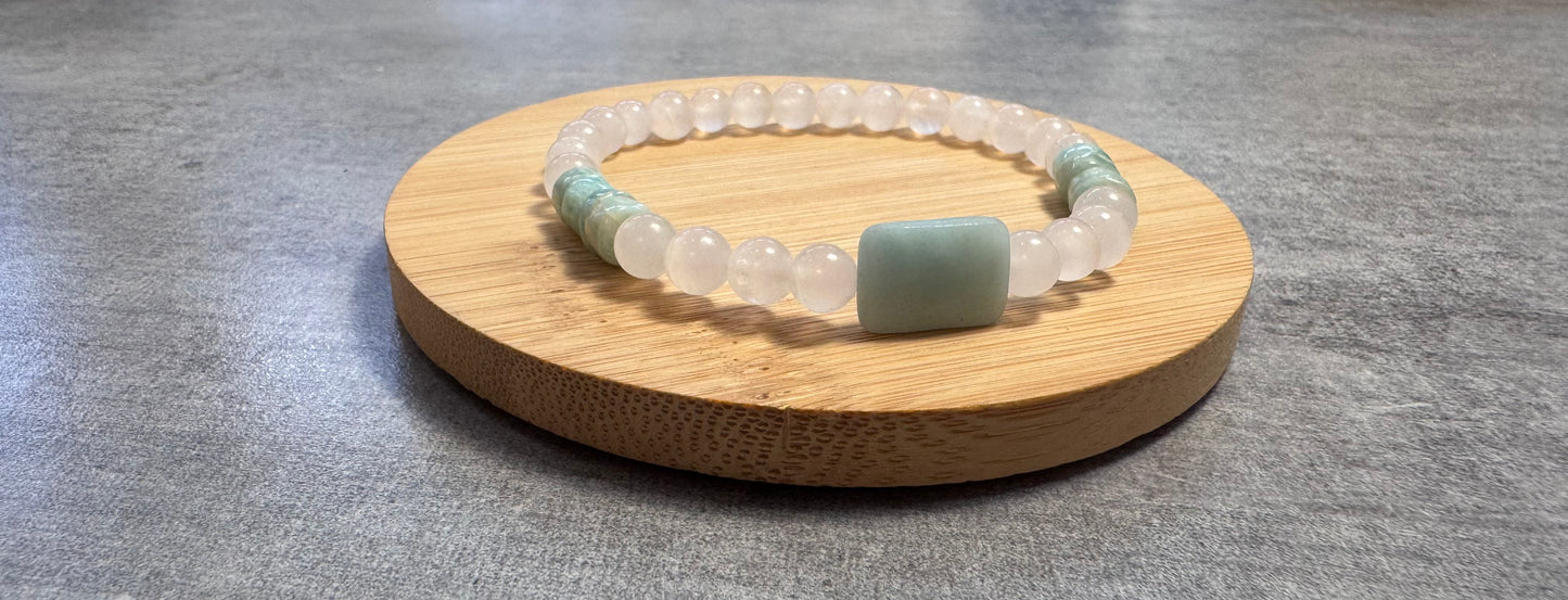 Bracelet en Cristal de Roche et Amazonite