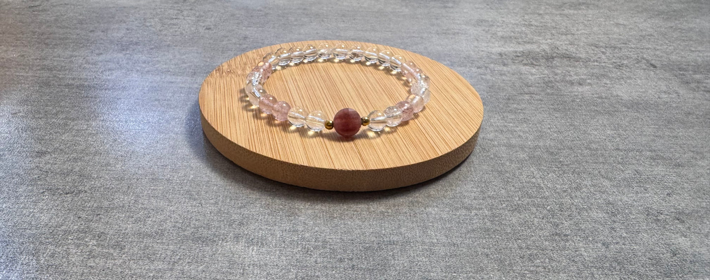 Bracelet en Cristal de Roche et Agate fraise