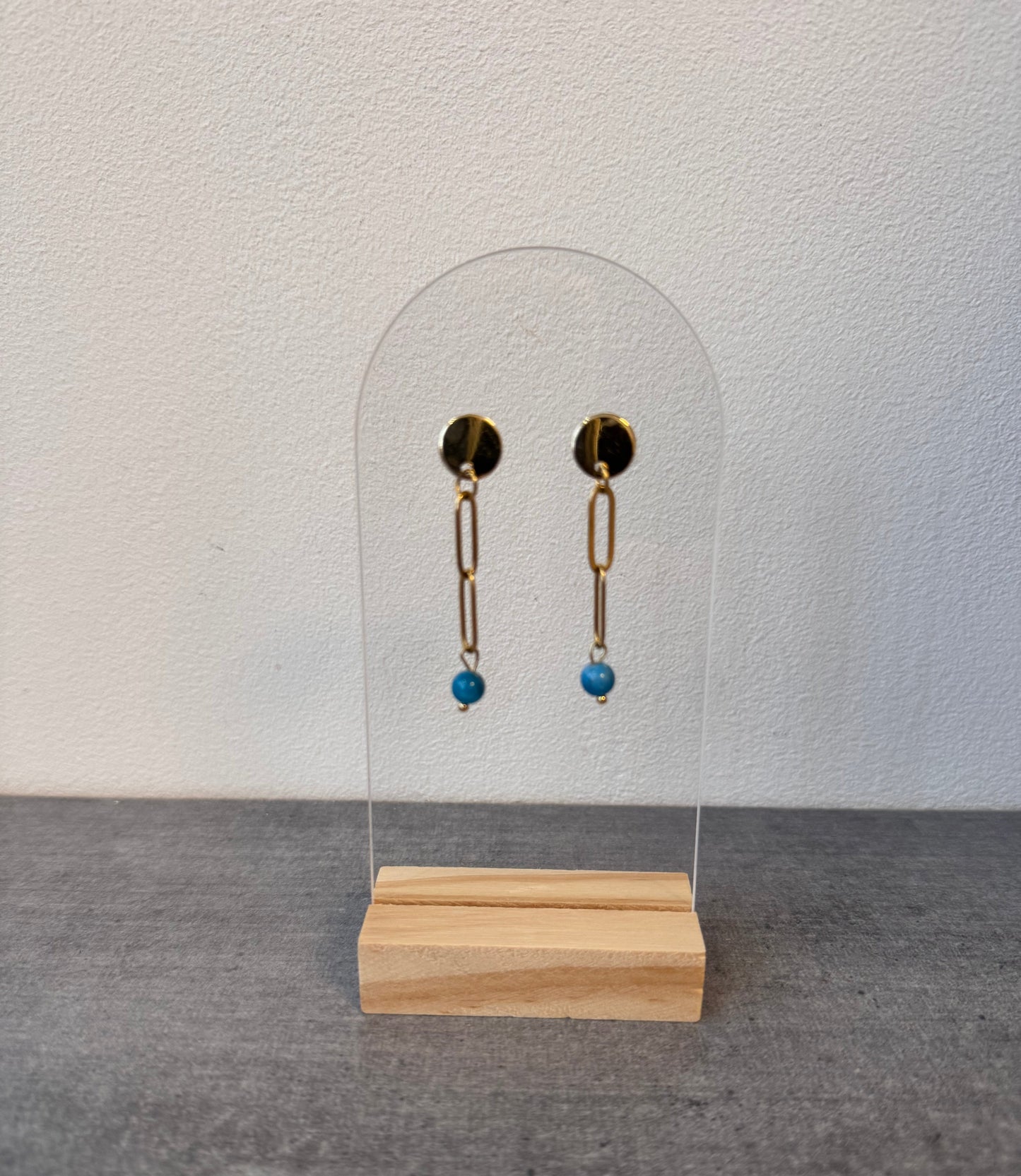 Boucle d’oreille en acier inoxydable et Apatite bleu