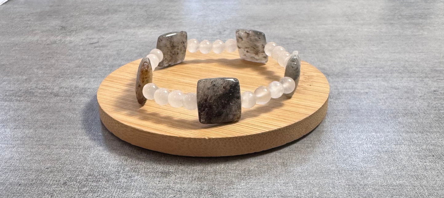 Bracelet en Agate blanche et agate grise