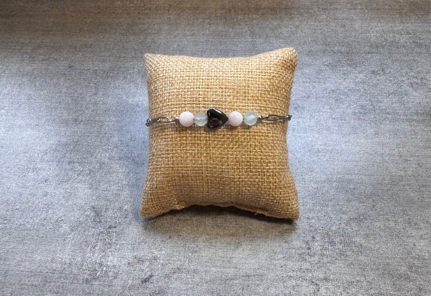 Bracelet ajustable en hématite, aiguë marine et kuntzite et acier inoxydable ✨