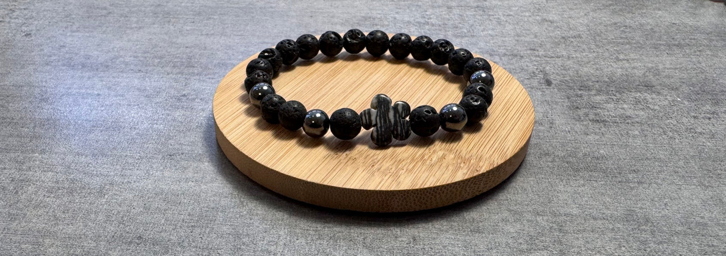 Bracelet en pierre de Lave, hématite, jaspe Zèbre