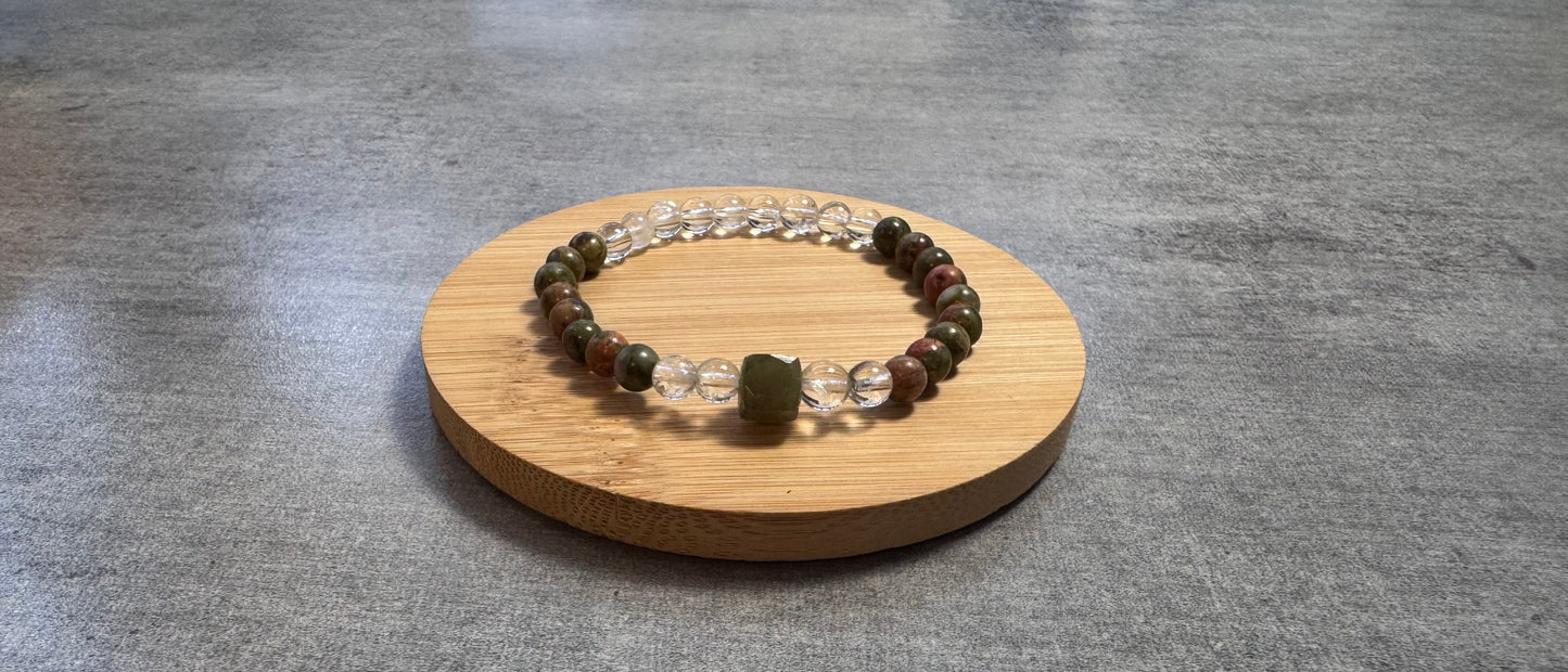 Bracelet en unakite et cristal de roche