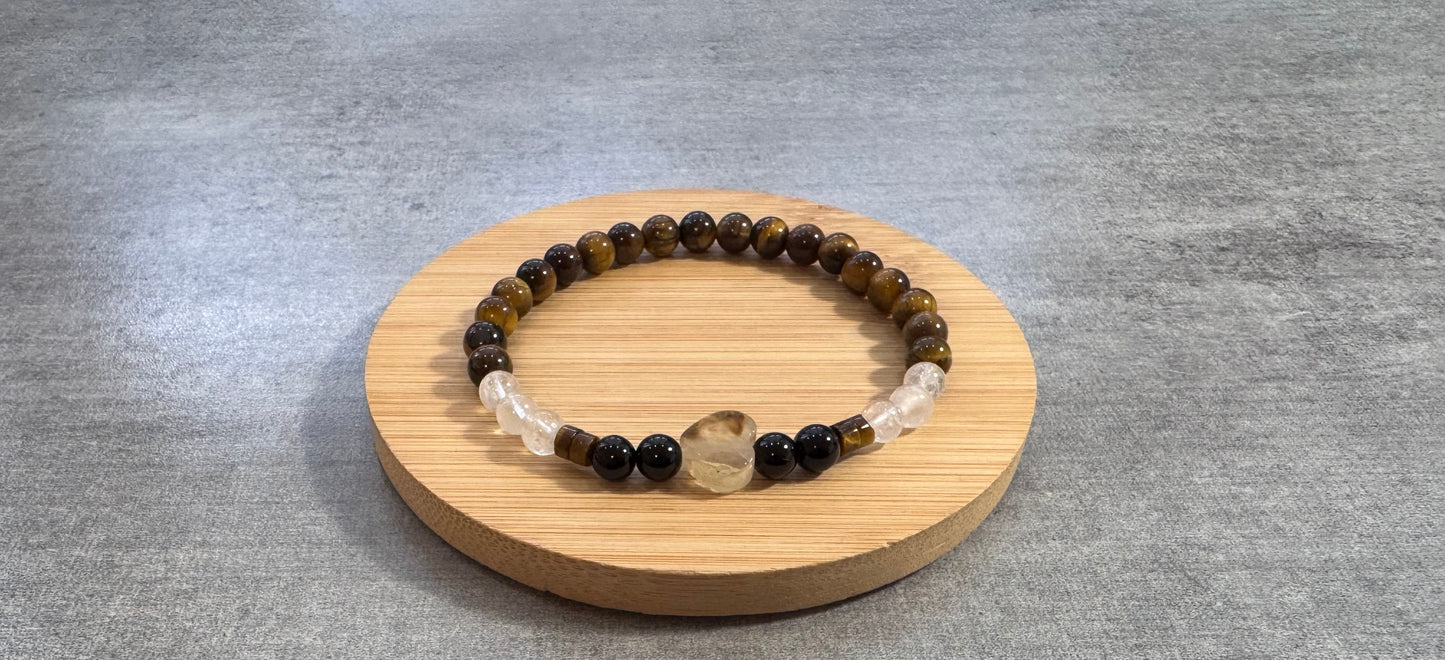 Bracelet en Oeil de tigre et cristal de roche et obsidienne noir