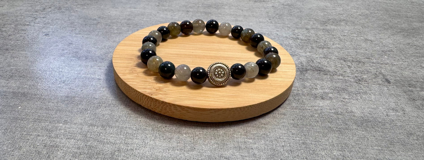 Bracelet en labradorite et obsidienne