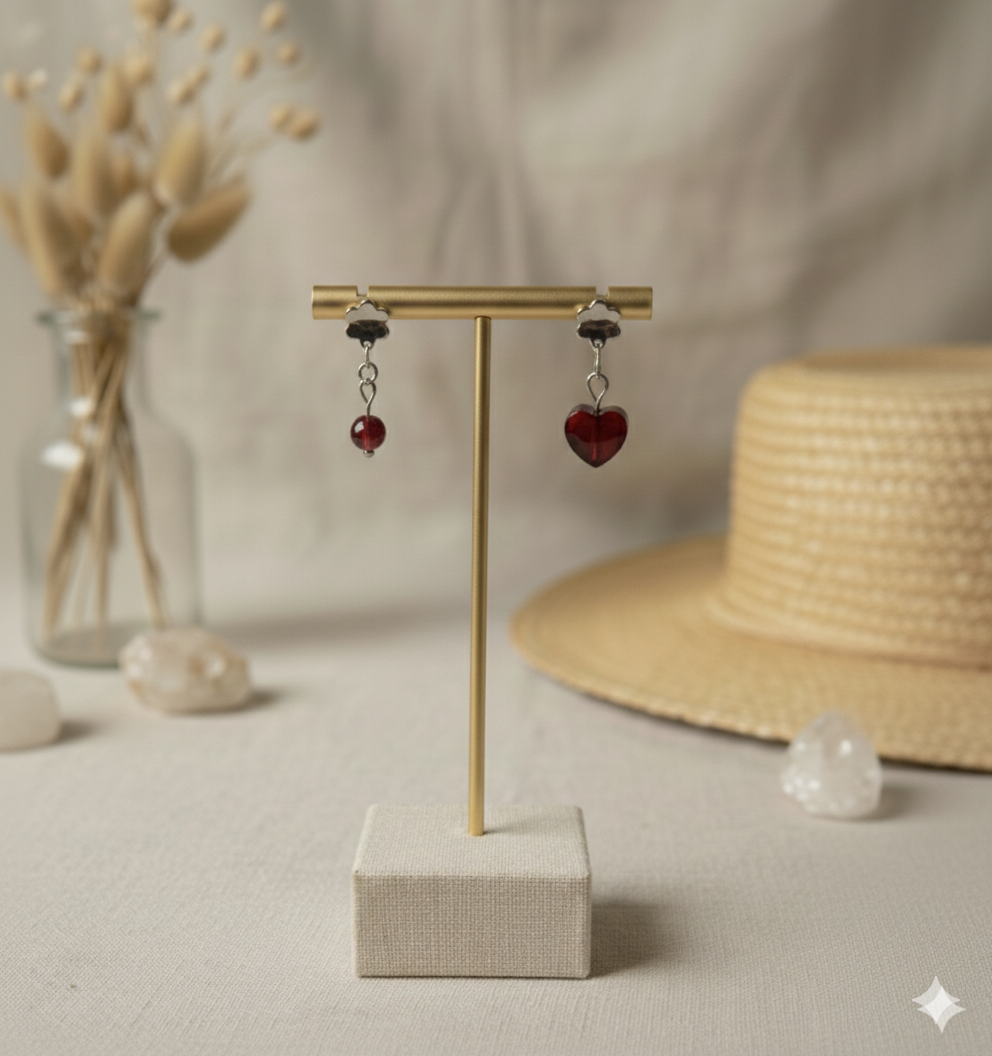 Boucle d’oreille en acier inoxydable et grenat / jaspe rouge