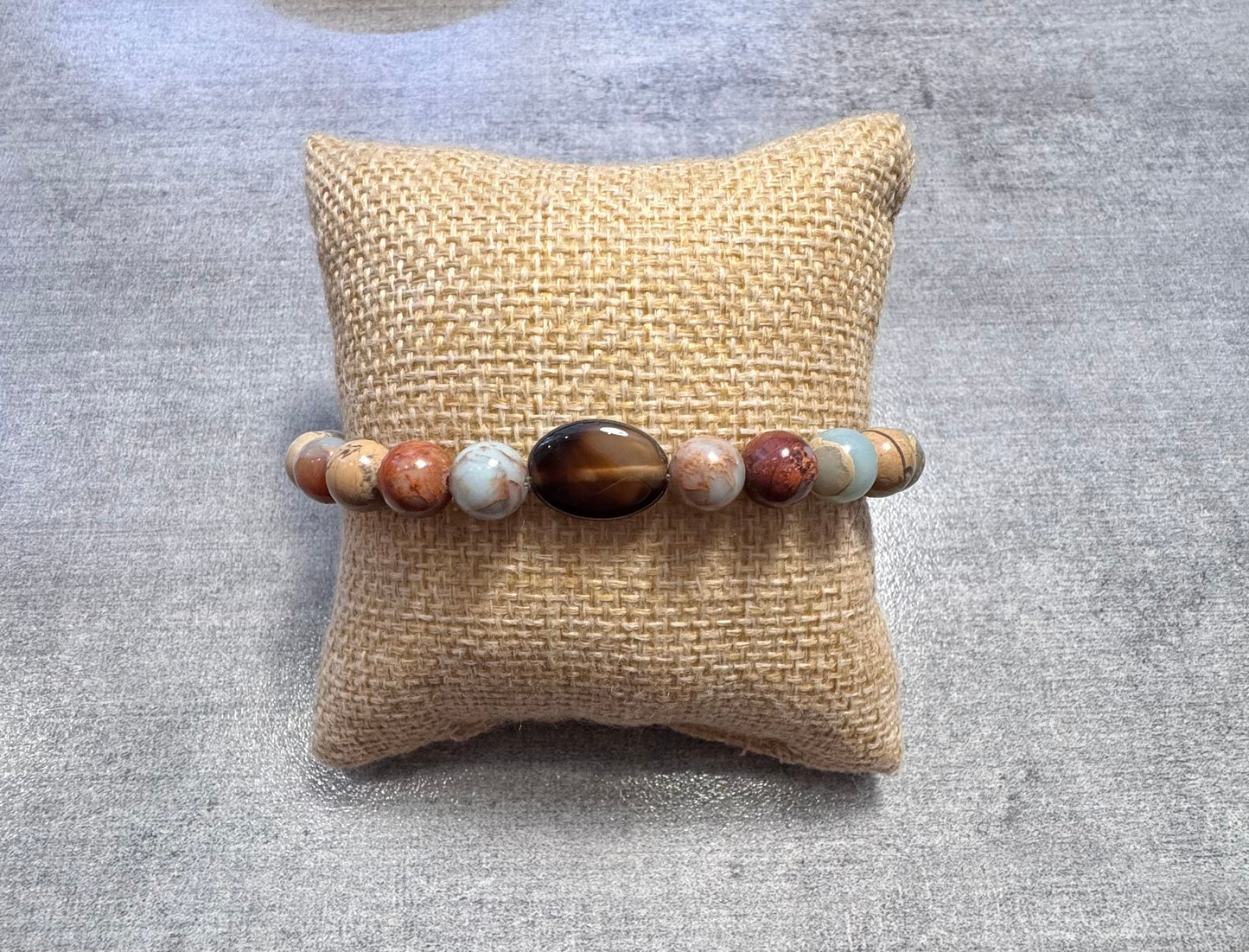 Bracelet en Cristal de roche fumé et jaspe bleu