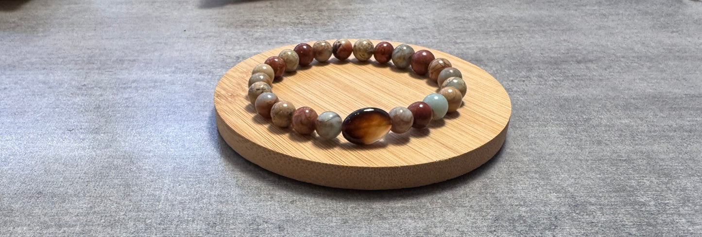 Bracelet en Cristal de roche fumé et jaspe bleu