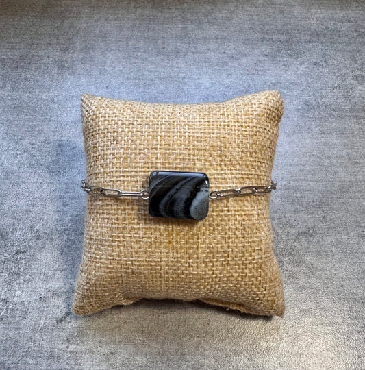 Bracelet ajustable en agate et acier inoxydable ✨