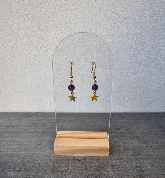 Boucle d’oreille en acier inoxydable et  améthyste