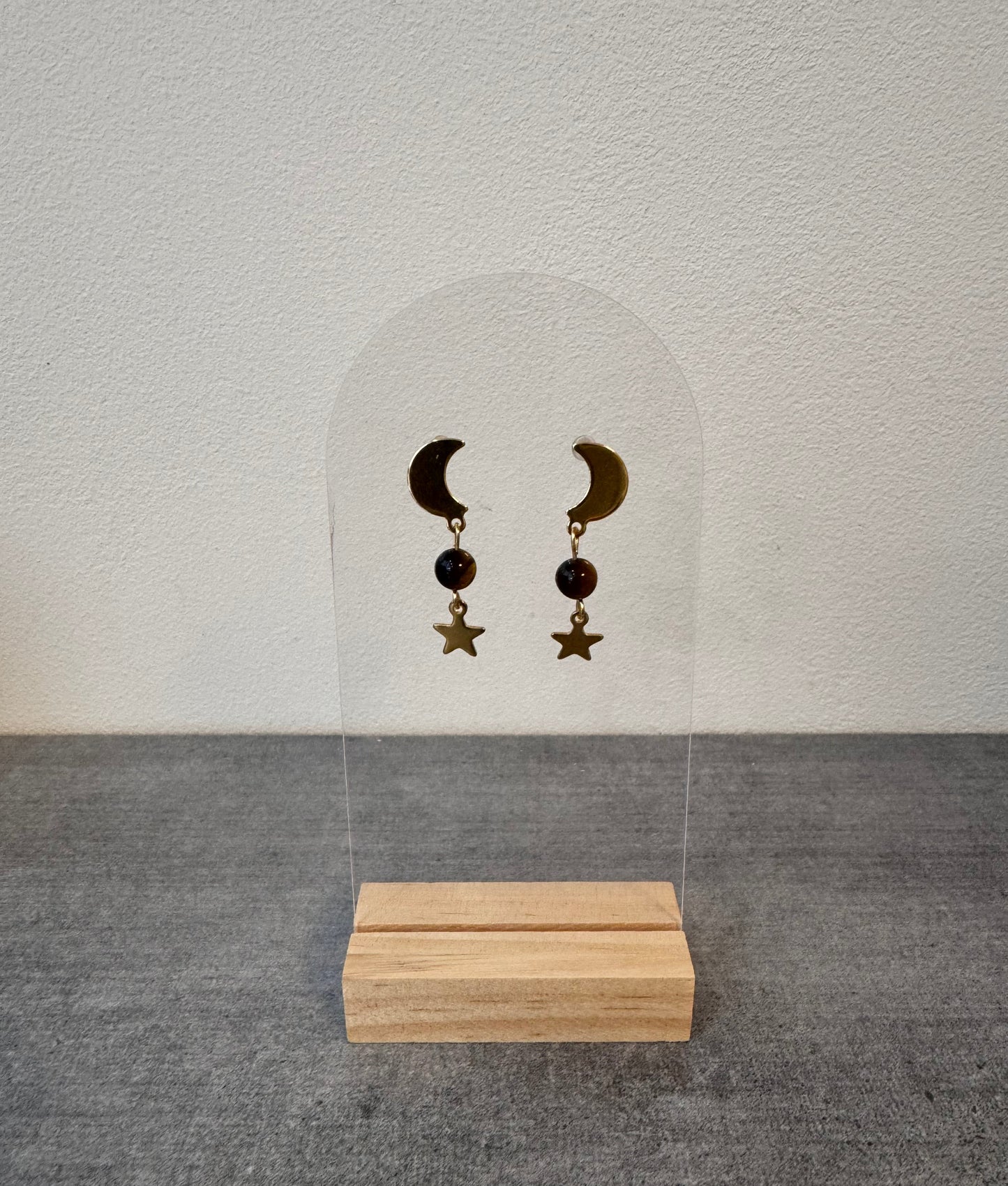 Boucle d’oreille en acier inoxydable et œil de tigre