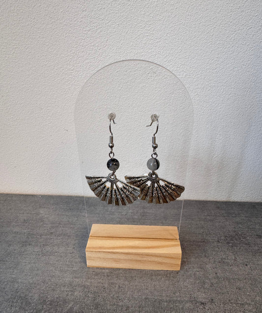 Boucle d’oreille en acier inoxydable et en quartz tourmaline