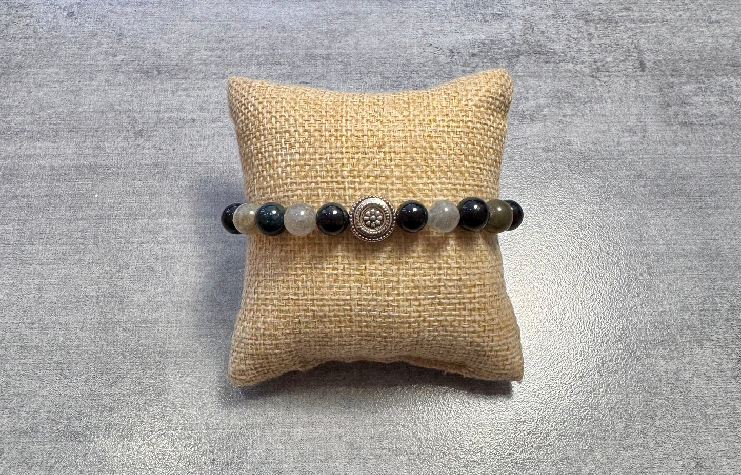 Bracelet en labradorite et obsidienne