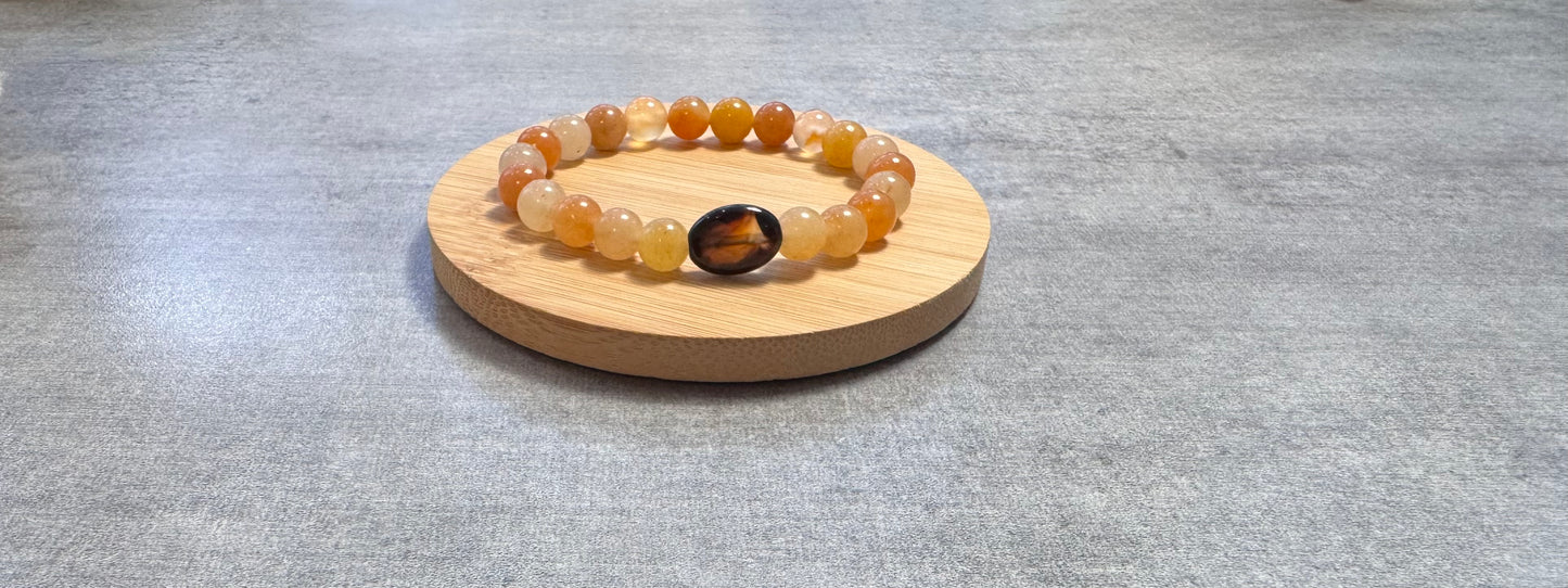 Bracelet en Aventurine orange et Cristal de roche  fumé
