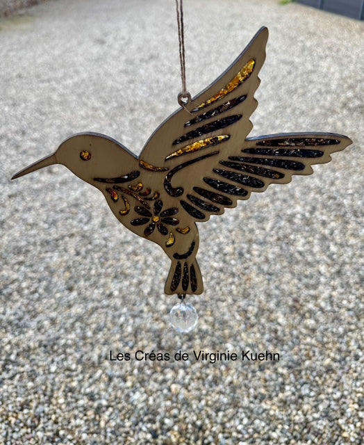 Colibri en Obsidienne et en ambre