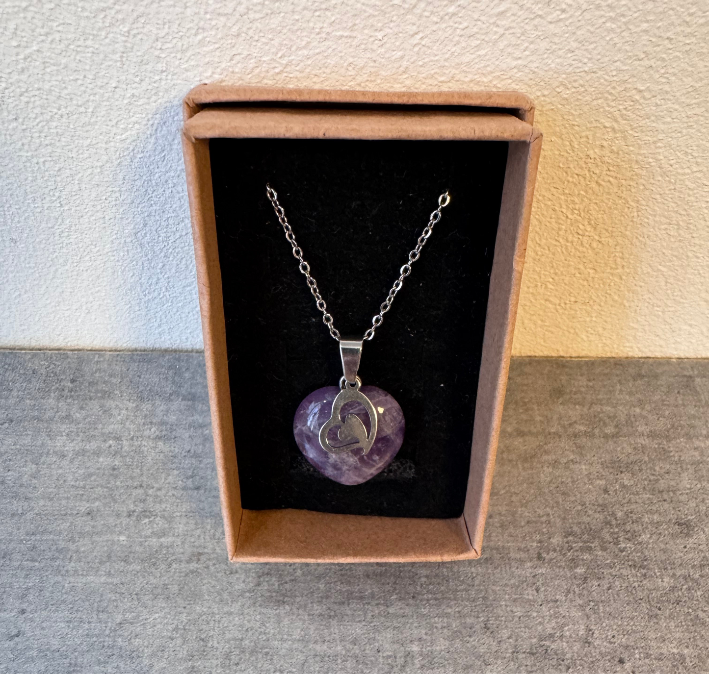 Collier Coeur en Amethyste chevron