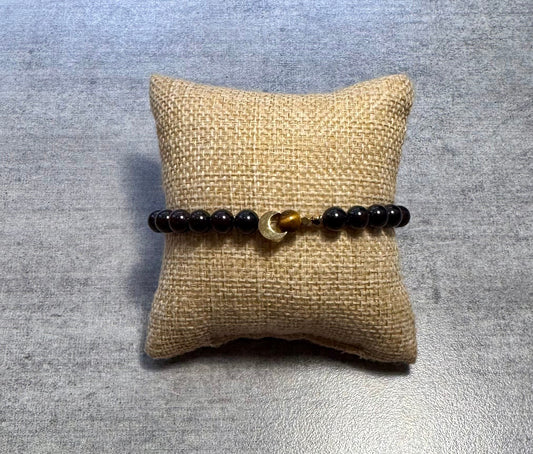 Bracelet en grenat,œil de tigre et demi lune acier inoxydable