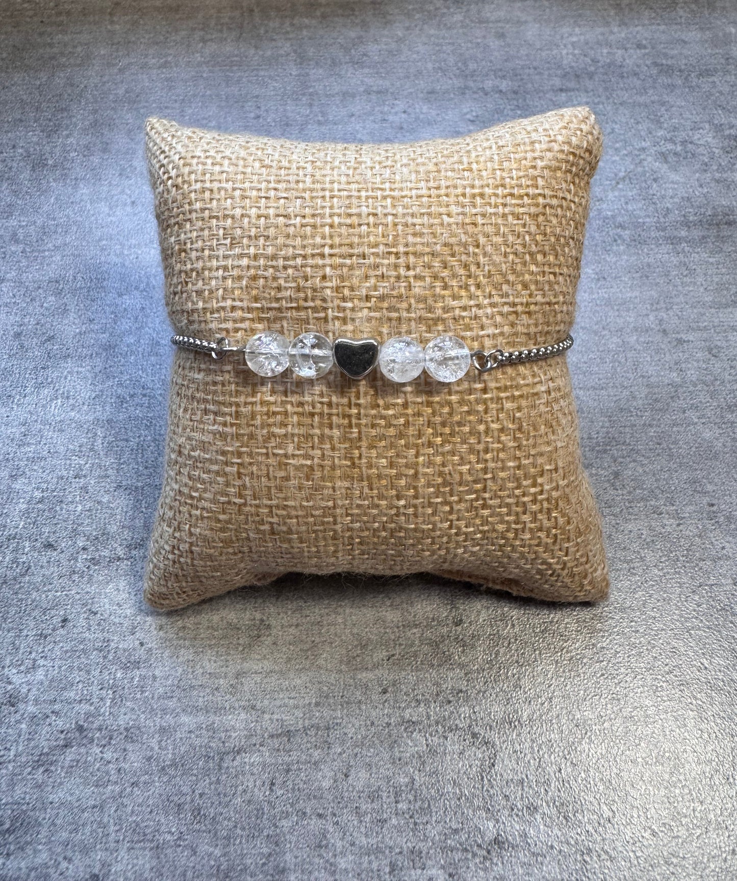 Bracelet ajustable en cristal de roche et acier inoxydable ✨