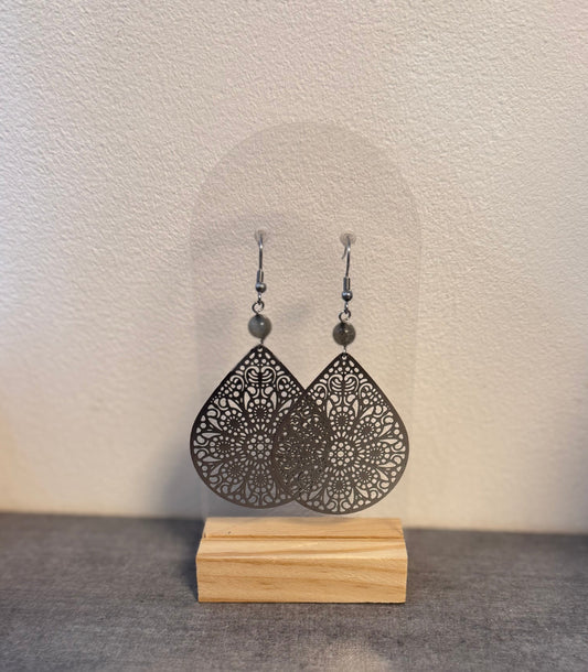 Boucle d’oreille en acier inoxydable et labradorite