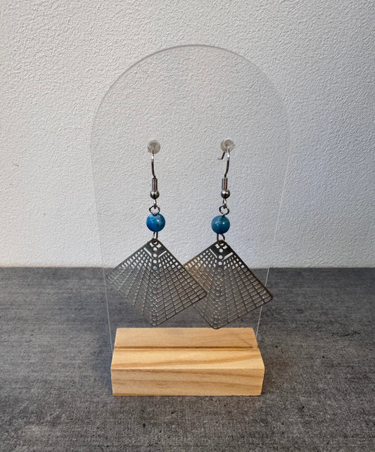 Boucle d’oreille en acier inoxydable et Apatite bleu