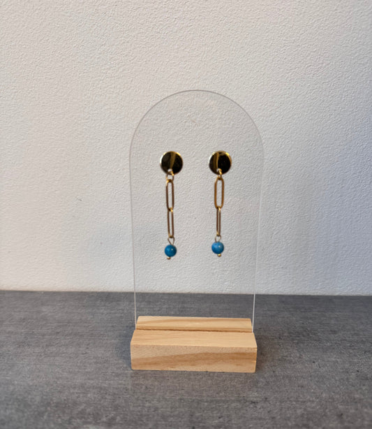 Boucle d’oreille en acier inoxydable et Apatite bleu
