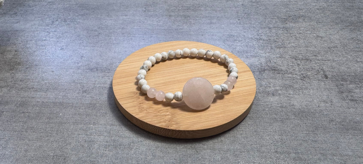 Bracelet en Quartz rose et howlite