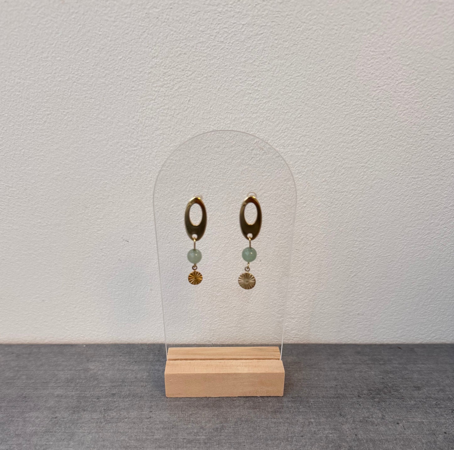 Boucle d’oreille en acier inoxydable et aventurine verte