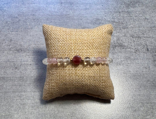 Bracelet en Cristal de Roche et Agate fraise