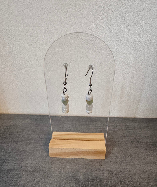 Boucle d’oreille en agate blanche et amazonite