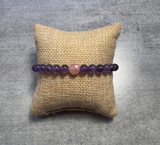 Bracelet en Améthyste et quartz fraise