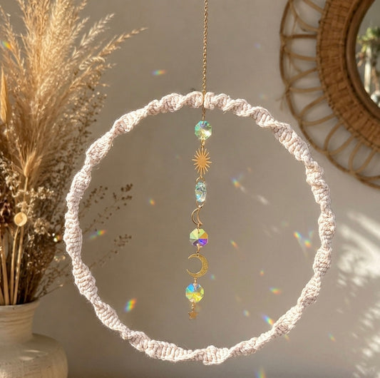 Attrape soleil et la demi lune macramé blanc beige