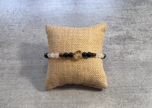 Bracelet en Oeil de tigre et cristal de roche et obsidienne noir