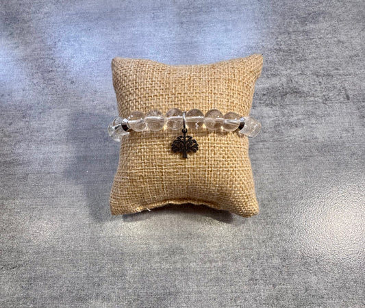 Bracelet en cristal de roche  et breloque arbre de vie