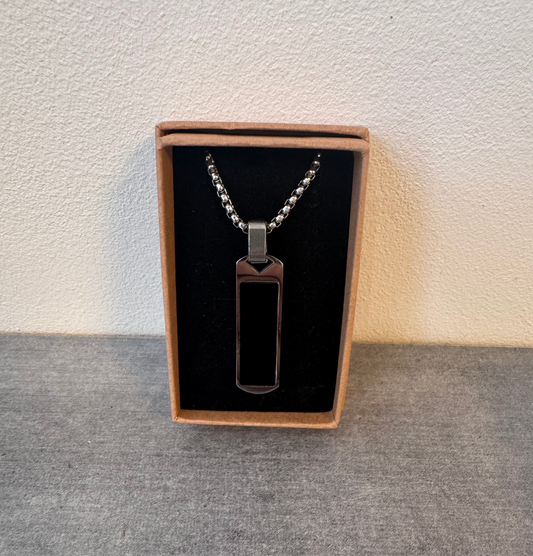 Collier en acier inoxydable et en agate noir