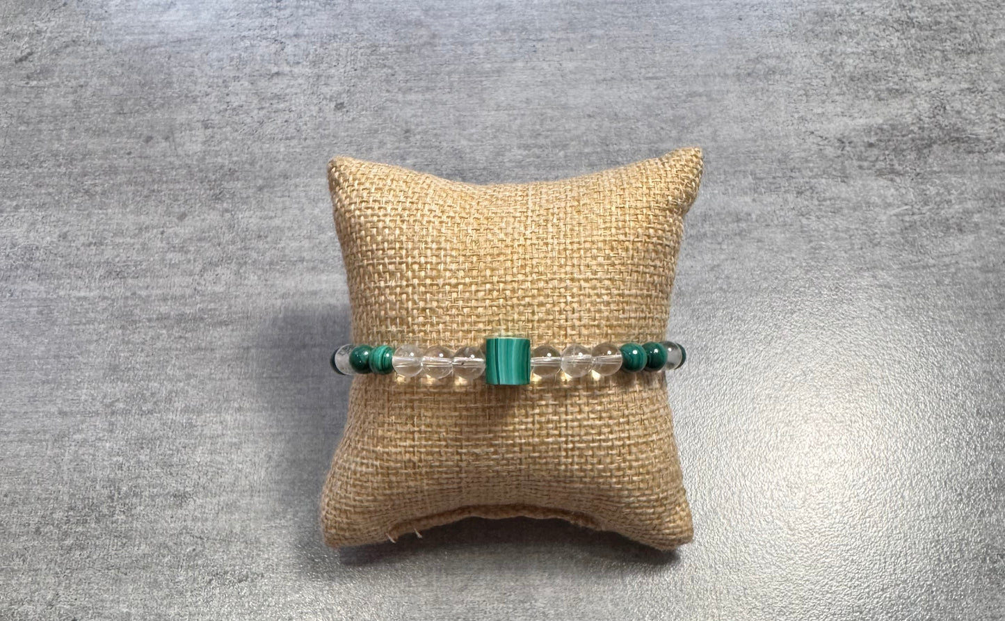 Bracelet en Cristal de Roche et malachite