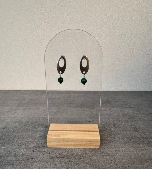 Boucle d’oreille en acier inoxydable et Apatite bleu