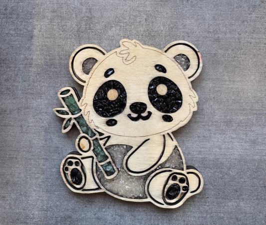 Panda en bois de peuplier et pierres naturelles