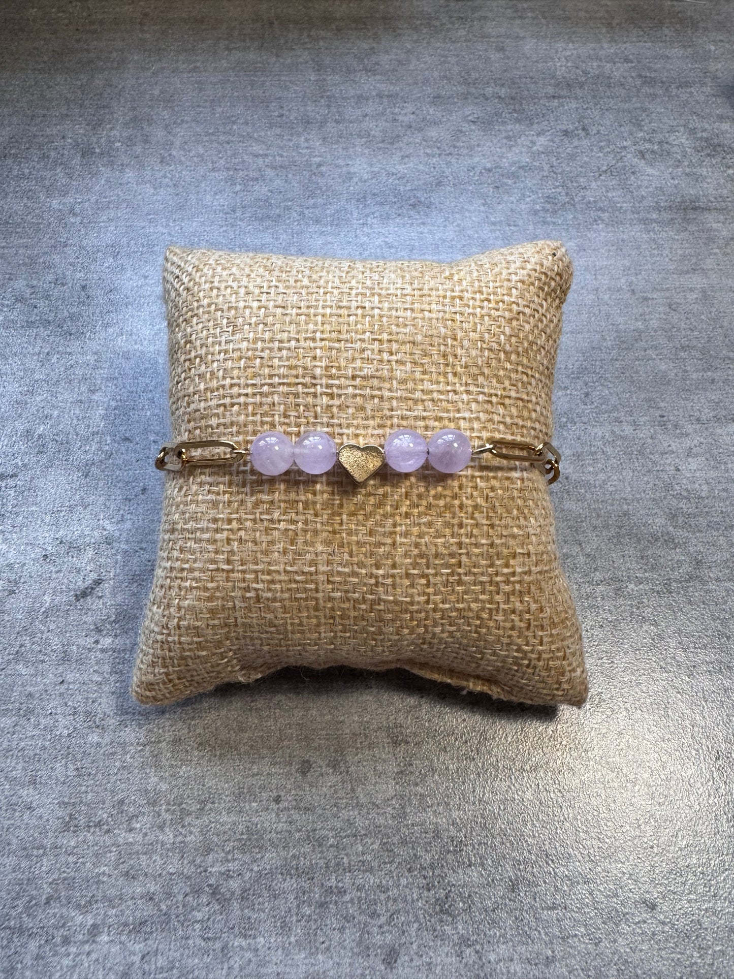 Bracelet ajustable en améthyste lavande et acier inoxydable ✨