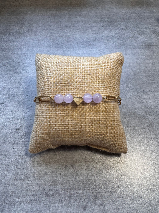 Bracelet ajustable en améthyste lavande et acier inoxydable ✨