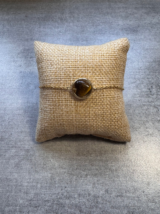 Bracelet ajustable en oeil de tigre et acier inoxydable ✨