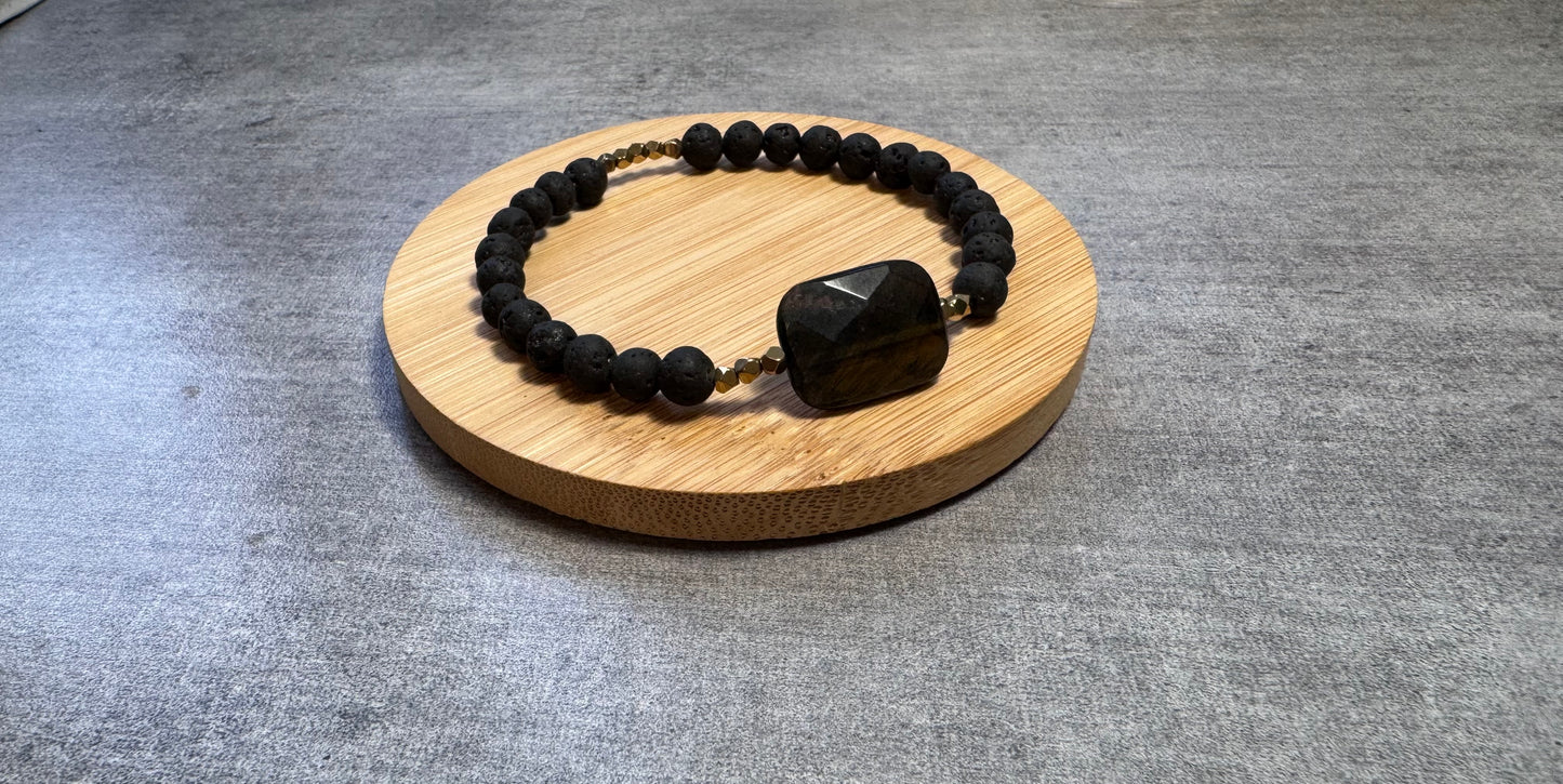 Bracelet en Oeil de tigre, hématite et pierre de lave