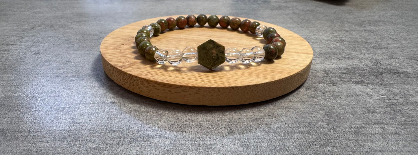 Bracelet en unakite et cristal de roche