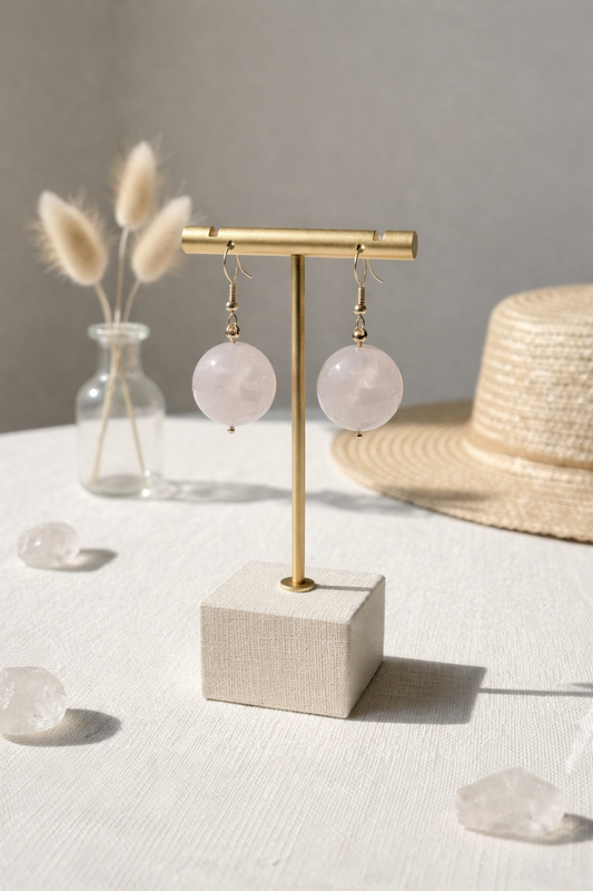 Boucle d’oreille en acier inoxydable et  quartz rose