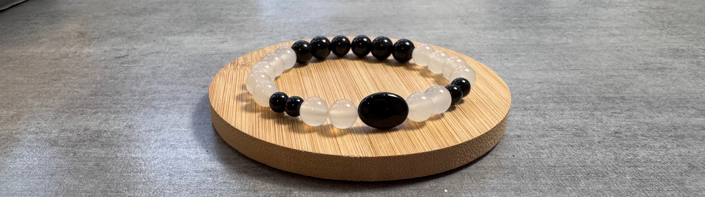 Bracelet en Tourmaline noir et agate blanche