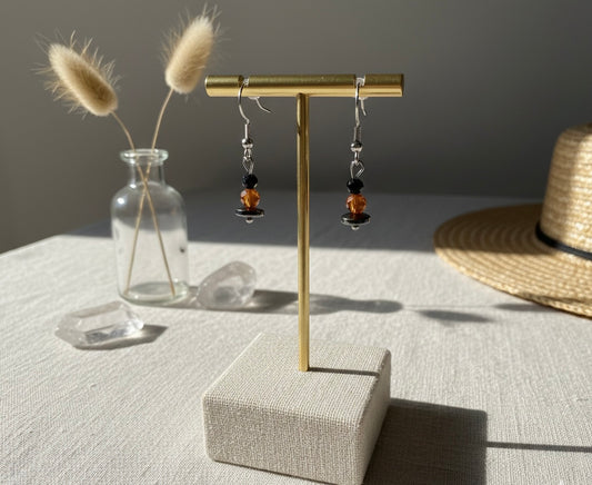 Boucle d’oreille en acier inoxydable et hématite, grenat, obsidienne